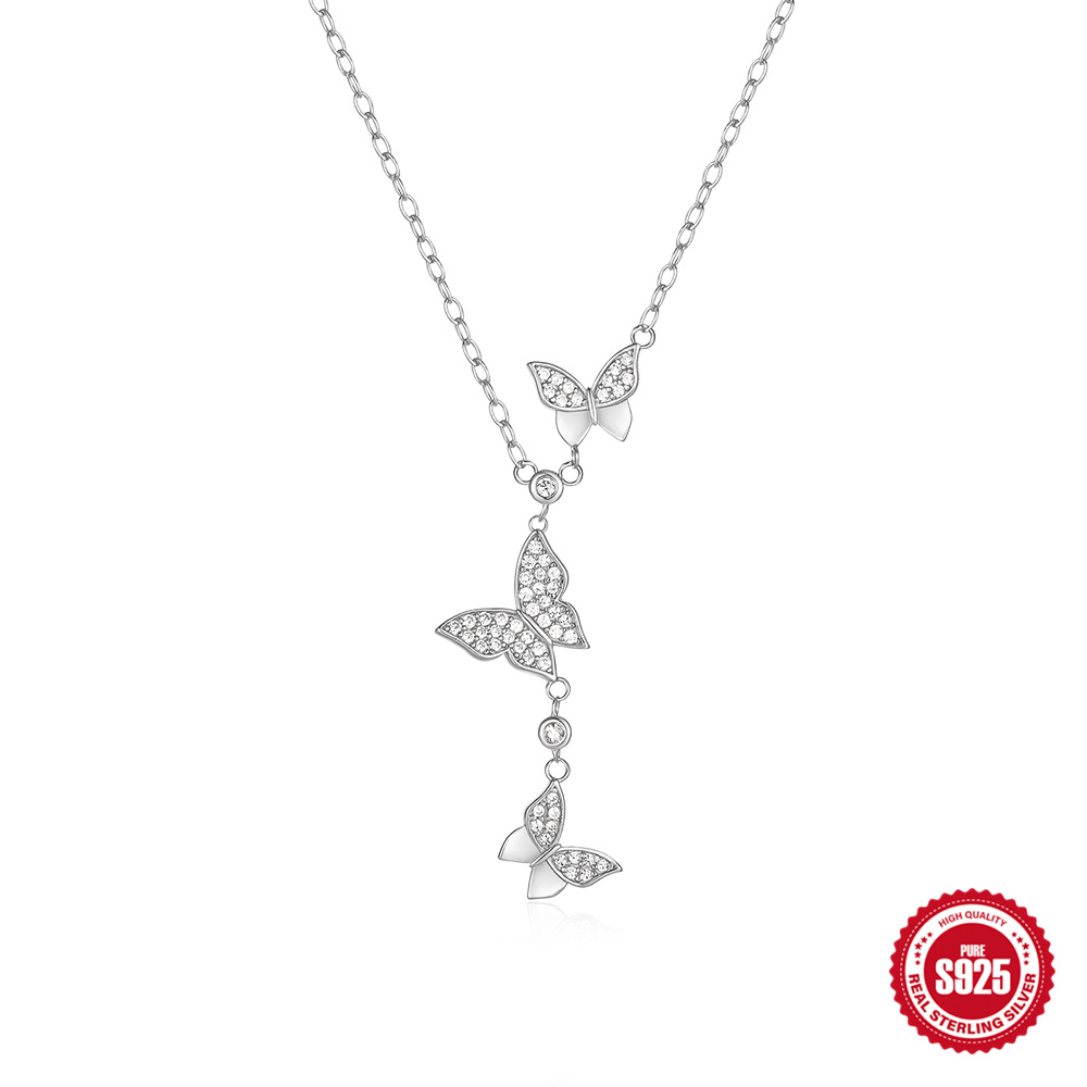 S925 Sterling Silver Butterfly Necklace With Full Diamond Sparkle_voghion.com