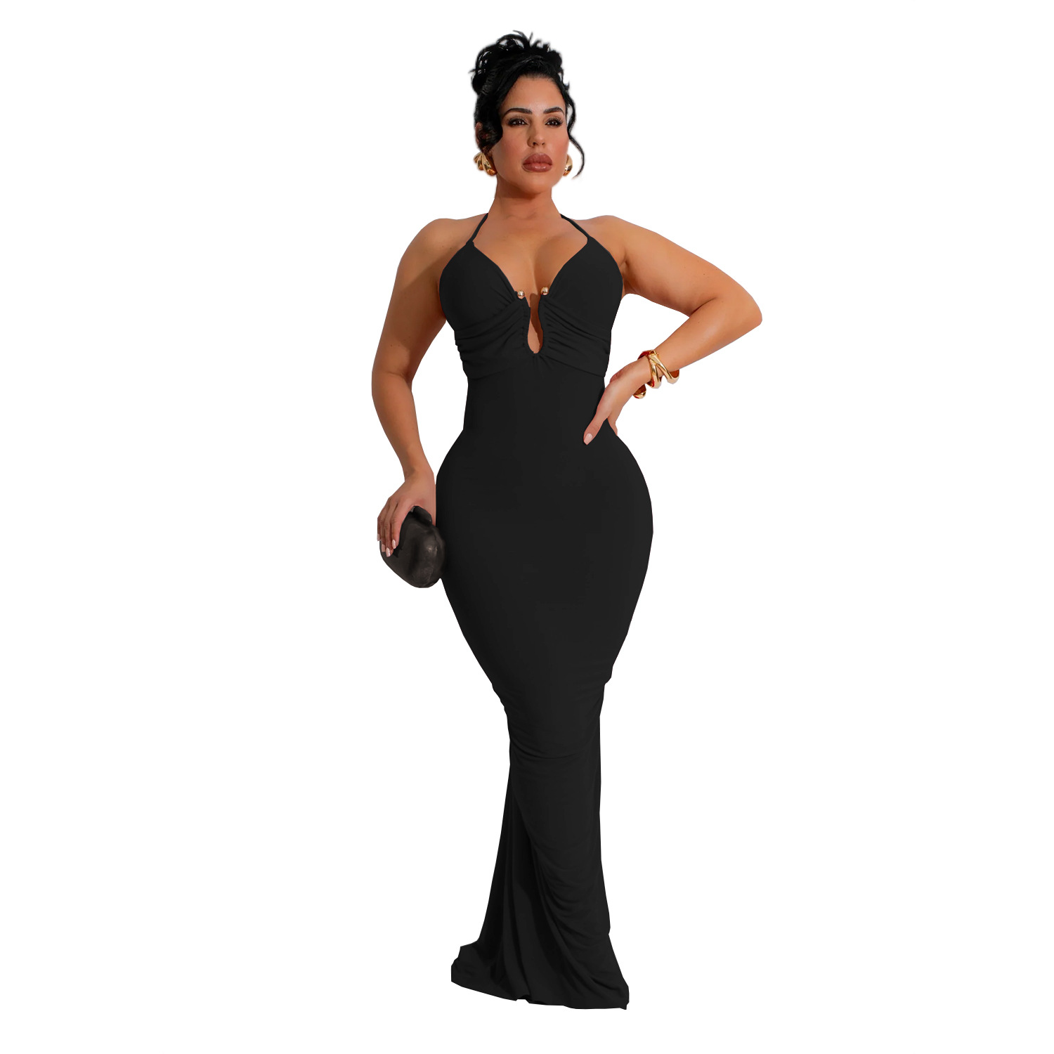 C7116 cross-border AliExpress Amazon Europa y América moda de mujer esbelta sexy V-collar vestido de espalda image 7