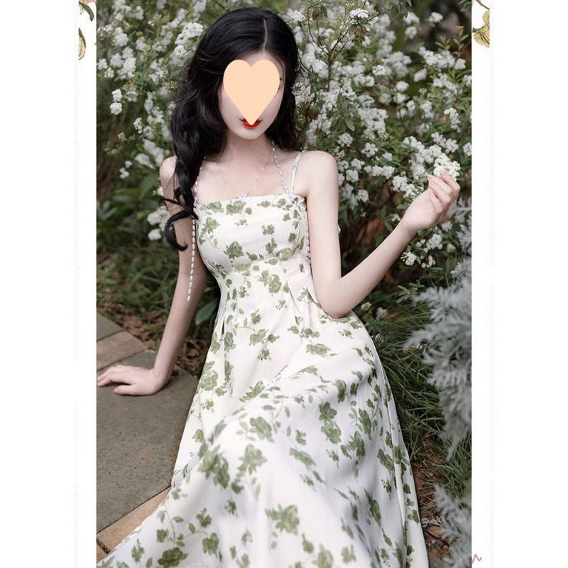 森系初恋裙小清新连衣裙小个子搭配开衫两件套装绿色印花碎花裙女|undefined
