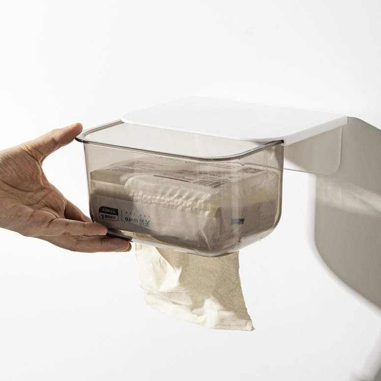 Caja de extracción de papel transparente colgada en la pared para el baño, caja de extracción de papel de doble propósito para la pared sin marcas de escritorio