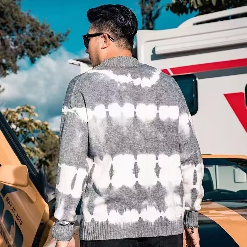 Men's Casual Knit Sweater Oversized Long Sleeve Grey Pullover_voghion.com