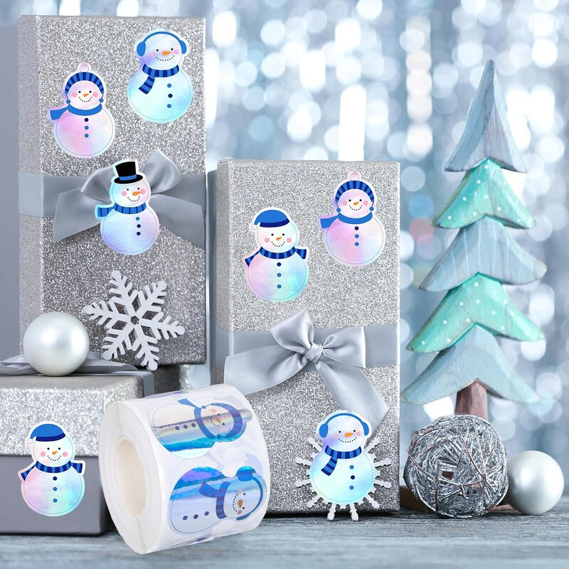 500 ステッカー/ロールクリスマス雪だるまレーザー防水ラベルステッカー diy ホリデーギフト包装装飾ステッカー|undefined