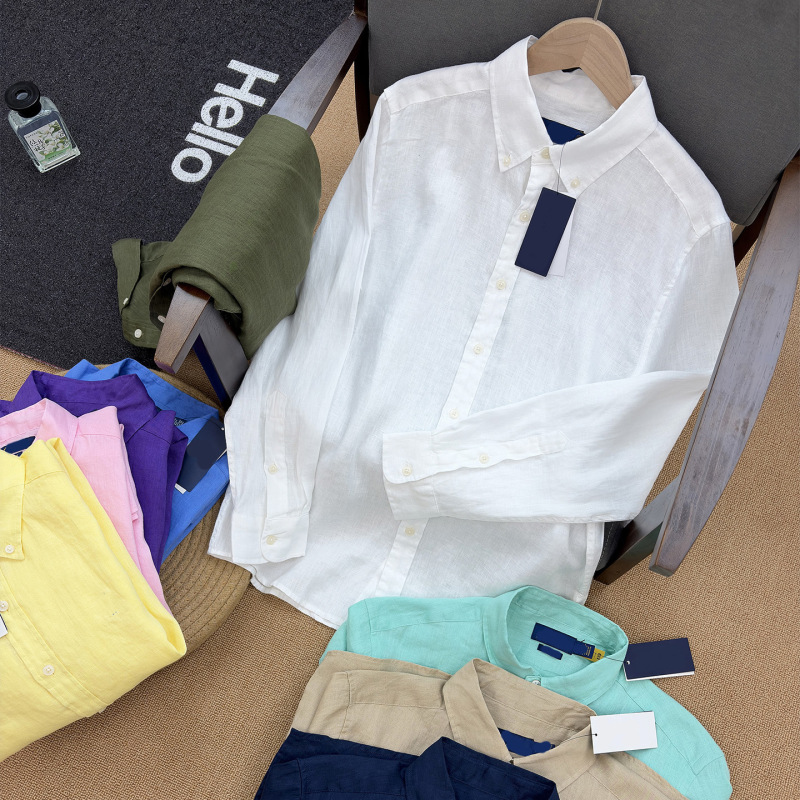 Rl Ralph Lauren Classic 100% Linen Shirt, Rain Dew Linen Craftsmanship, Casual Shirt with Korean Style, Versatile and Unisex