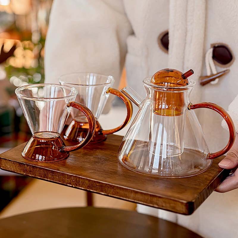 Coffee Pot Danish Nordic Style Tea Pot Creative Ins High Borosilicate Glass Home Retro suit Amber