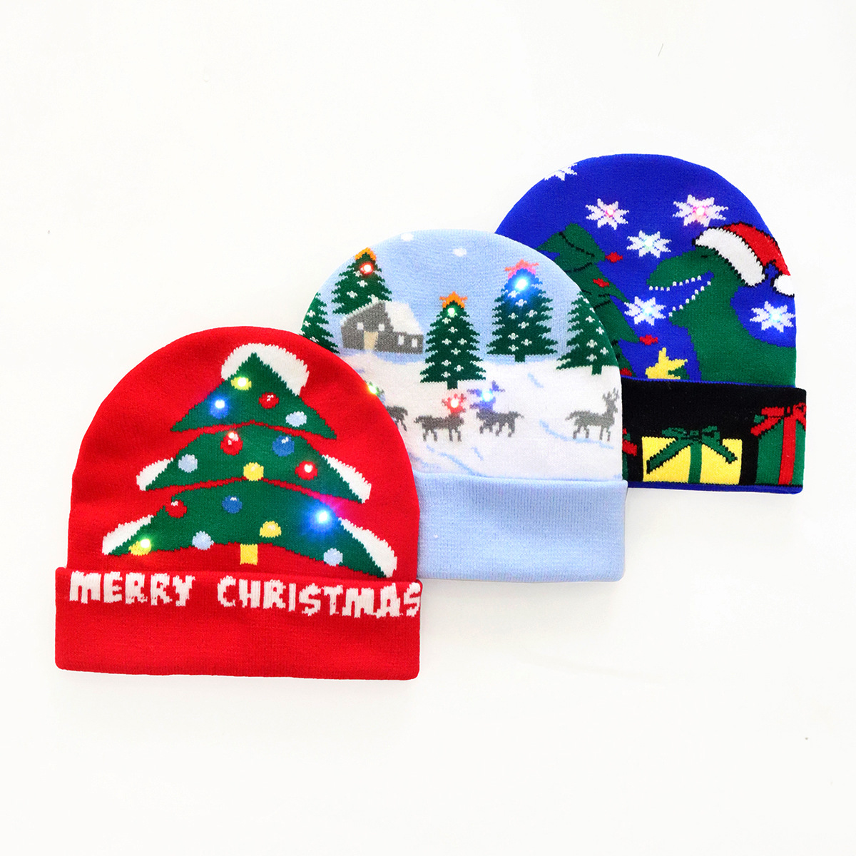 Christmas lights flanged knit hat Fashion trend Warm Christmas party Santa hat_voghion.com