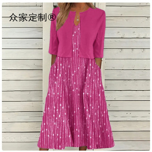 2024 Cross-border plus size Women's Two-piece dress Commuter Floral Print Long Dress