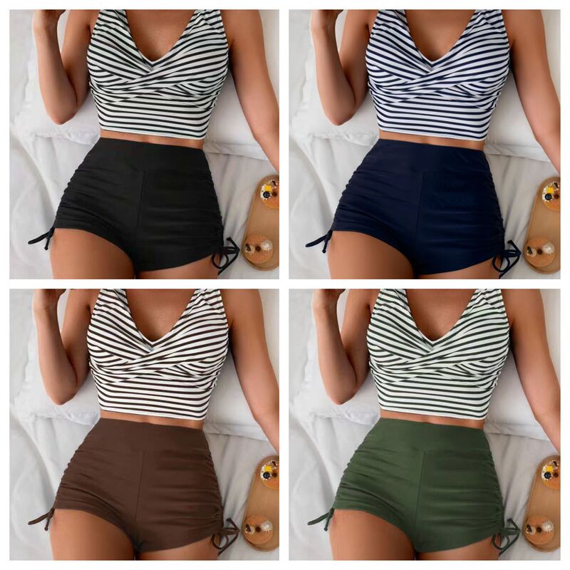 2025 New European and American Foreign Trade Cross-Border Tight Cross Vest Sexy High Waist Drawstring Boxer Briefs Split Swimsuit for Women 2025 New European and American Foreign Trade Cross-Border Tight Cross Vest Sexy High Waist Drawstring Boxer Briefs Split Swimsuit for Women