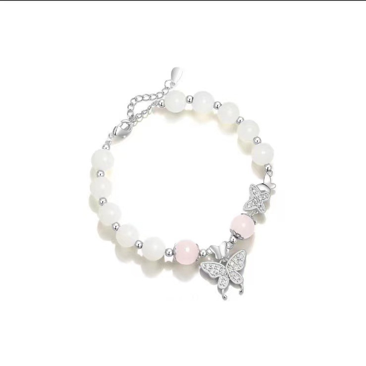 果泡 镶钻蝴蝶手链菩提粉晶甜美森系梦幻蝴蝶小众可调节手链