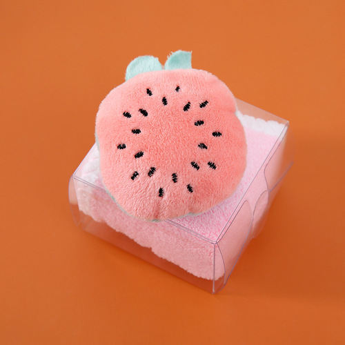 Children's hand towel, cute cartoon hanging towel, coral velvet small square towel, absorbs water and does not shed hair, kindergarten home cake box