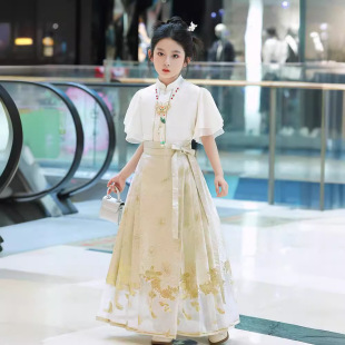 Children's Summer Mamian Skirt for Girls 2025 New Summer Set New Chinese Style Tang Suit for Girls Ancient Style Hanfu