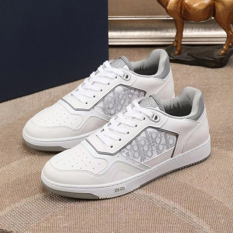 Putian Shoes Foreign Trade D Brand B27 Genuine Leather High-End White Sneakers for Men and Women, Low-Top Printed Embroidered Sports Casual Sneakers