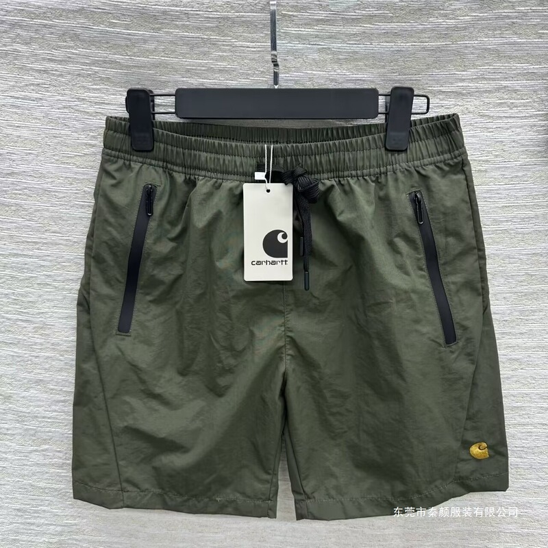 Cross-Border Am Carhartt Solid Color Drawstring Work Casual Shorts with Zipper Pockets in Black, Navy Blue, and Army Green