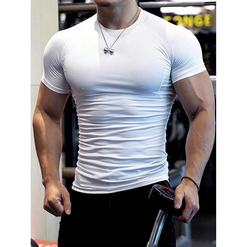 2026 New European Size Cross-Border Fitness Quick-Dry Sports Tight-Fitting Short-Sleeve T-Shirt for Men Running and Weightlifting Training Top 2026 New European Size Cross-Border Fitness Quick-Dry Sports Tight-Fitting Short-Sleeve T-Shirt for Men Running and Weightlifting Training Top