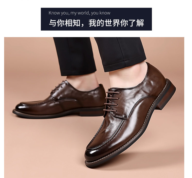 Giày da nam công sở da bò lớp đầu, mũi tròn, dây buộc, đế cao su — Màu nâu, dùng được bốn mùa, Mẫu đen bốn mùa, Đen lót lông chi tiết 21