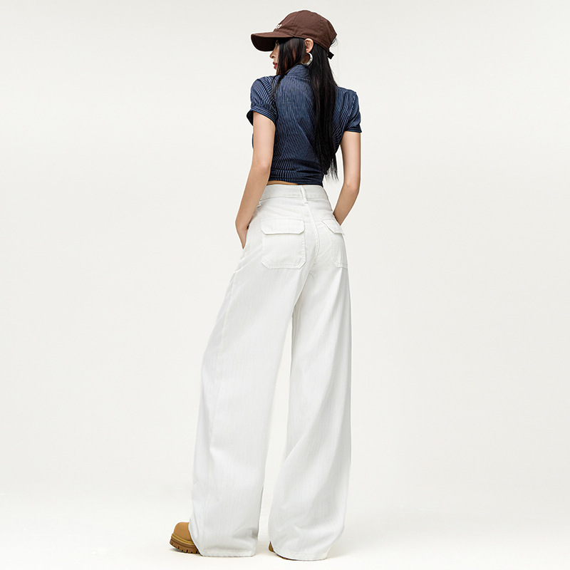 American-Style White Wide-Leg Jeans for Women, Summer Thin Loose Fit Versatile Straight-Leg Extended Version for Tall Women American-Style White Wide-Leg Jeans for Women, Summer Thin Loose Fit Versatile Straight-Leg Extended Version for Tall Women