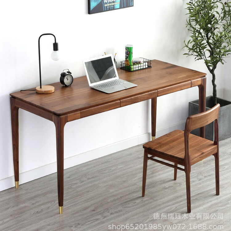 Black walnut desk solid wood simple computer desk with drawer work writing desk home study desk North America