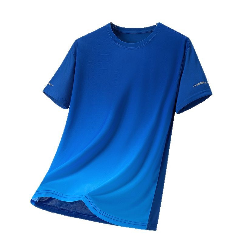 Abbigliamento da uomo T-shirt da uomo in maglia di seta ghiacciata ad asciugatura rapida, taglia grande, ampia, stampa sfumata, asciugatura rapida, scollo rotondo, traspirante, manica corta_voghion.com