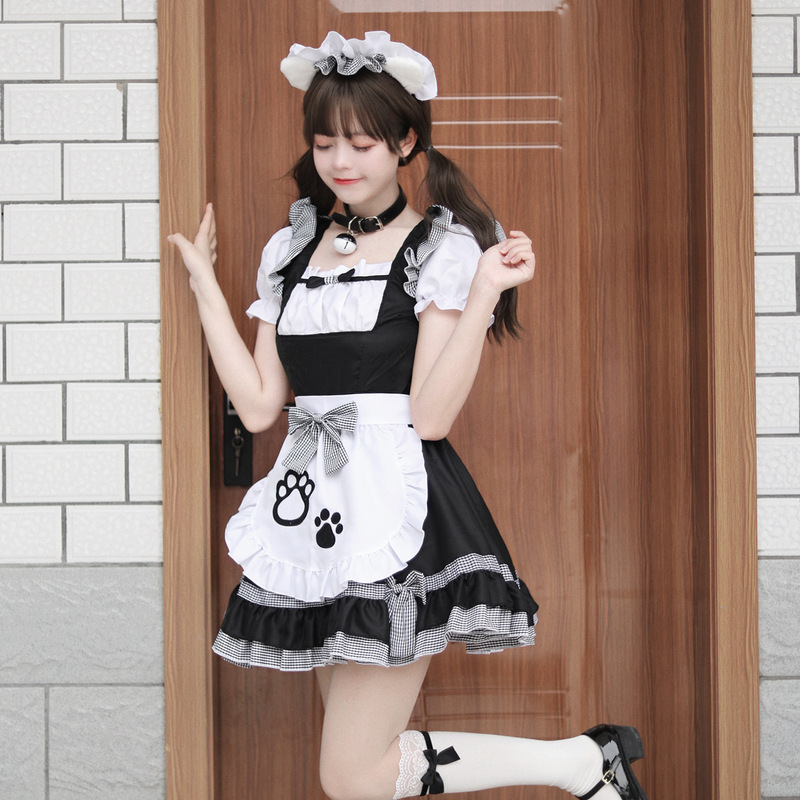 新しい猫娘のメイド服のコスプレの大きいサイズの女装の日本のかわいいメイドの白黒の経典のメイド|undefined