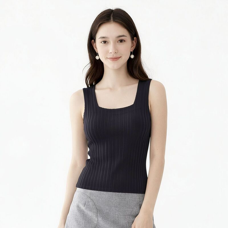 Miyake Pleated Solid Color Sleeveless Tank Top, Age-Reducing and Slimming, Stylish Base Camisole Miyake Pleated Solid Color Sleeveless Tank Top, Age-Reducing and Slimming, Stylish Base Camisole