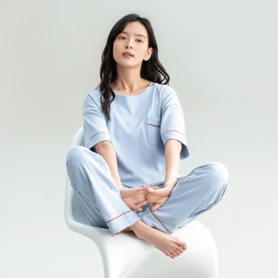 [Antibacterial Cotton] 7A antibacterial anti-mite pajamas women's summer cotton short-sleeved trousers home wear can be worn outside suit