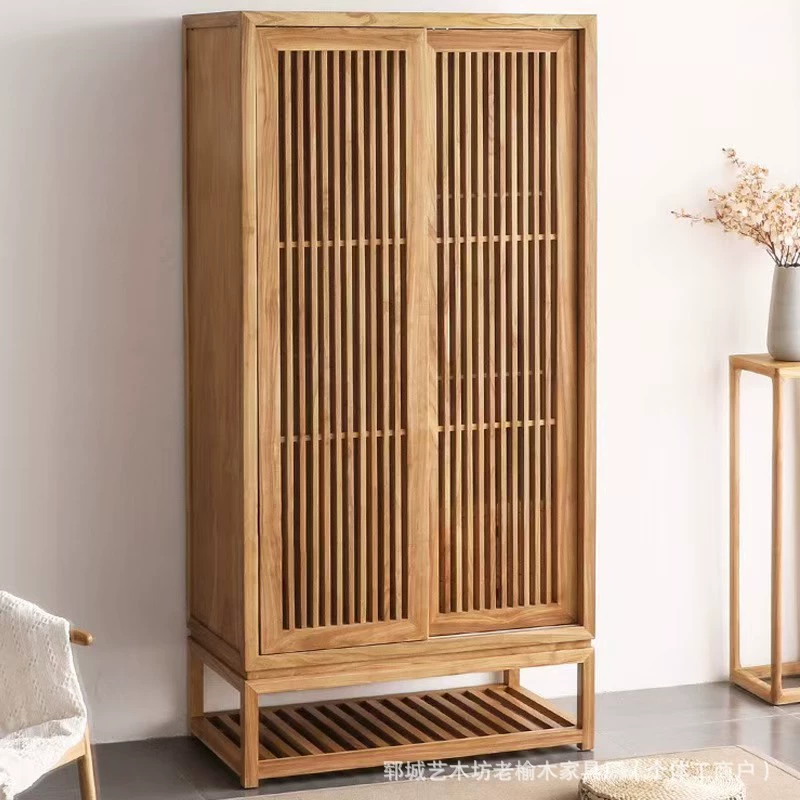 Новый китайский стиль старый шкаф из вяза домашний шкаф для спальни простой пол шкаф шкаф из массива дерева