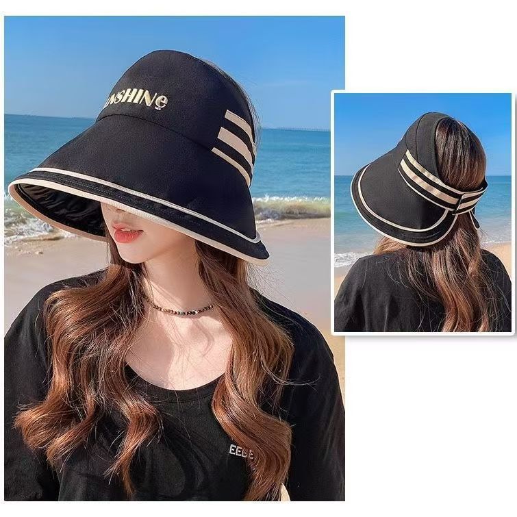 vinyl bucket hat cover face high-end sun protection hat uv protection sunshade foldable big brim air top ponytail sun hat