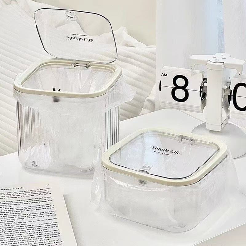Desktop Trash Can for Home Use, High-Value Transparent Kitchen Countertop Dining Table Bedroom Press-Button Mini Small Wastebasket