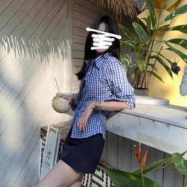 Polo领格子衬衣女2025新款夏季爆款炸街独特漂亮小衫显瘦收腰衬衫