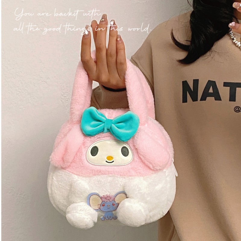 可爱软萌毛绒绒卡通化妆包时尚粉色小兔子手提包女生外出小拎包