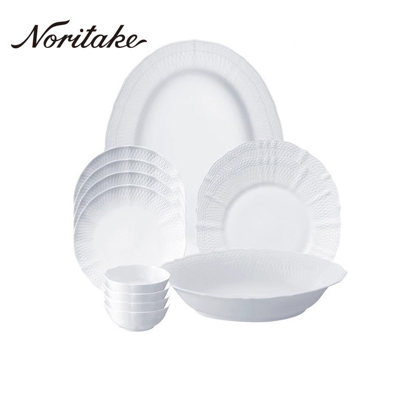 Noritake Shiwu cher blanc plate Nordic simple tableware plate small plate household embossed flat plate