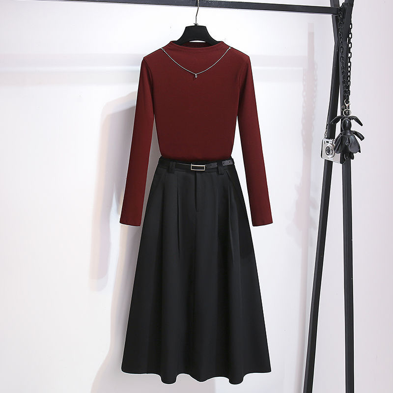 Half Turtleneck Long-Sleeved Shirt with Lettering Suit Skirt Women's Suit Spring New New Style Dress Half Turtleneck Long-Sleeved Shirt with Lettering Suit Skirt Women's Suit Spring New New Style Dress