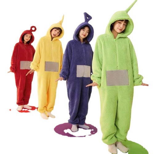In-stock Teletubbies flannel onesie cartoon pajamas for couples, autumn/winter outfits for best friends and bridesmaids, sisterly home wear.