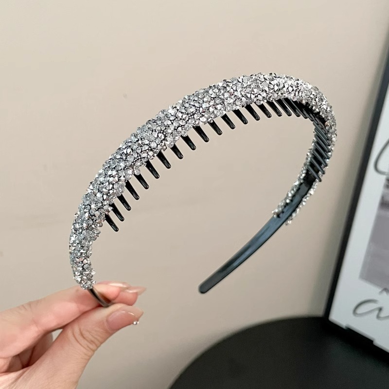 Diadema de diamantes de imitación para mujer 2025 estilo de verano con dientes antideslizantes horquilla de presión de lavado tocado lavado facial frente fija diadema rota