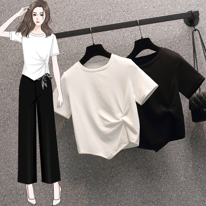 White summer cotton fitted short T-shirt