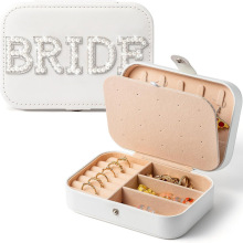 跨境新娘bride Mrs珍珠字母贴双层首饰盒大容量PU饰品收纳盒