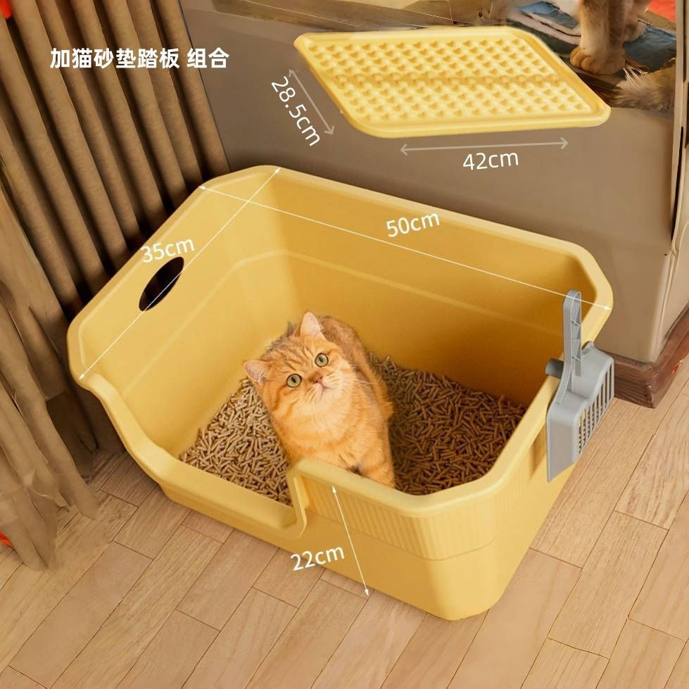 Lavabo de arena para gatos de gran tamaño, inodoro para gatos anti-salpicaduras abiertas, lavabo de arena para gatos extra grande, productos para mascotas semicerrados