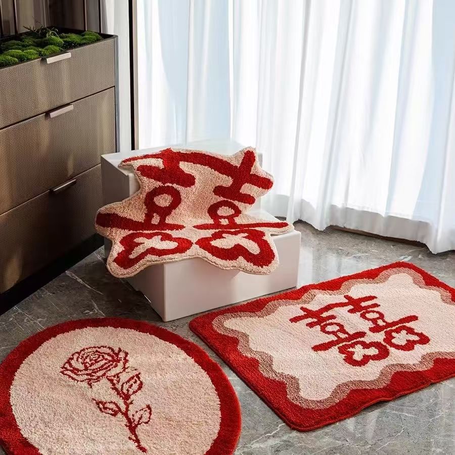 结婚脚垫婚庆婚房装饰地垫氛围感婚礼专用地毯结婚门口植绒地垫