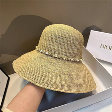 特细可折叠100拉菲草帽女夏季防紫外线渔夫帽海边遮阳大檐沙滩帽