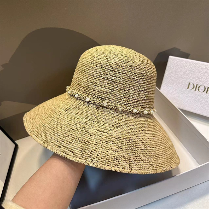 特细可折叠100拉菲草帽女夏季防紫外线渔夫帽海边遮阳大檐沙滩帽