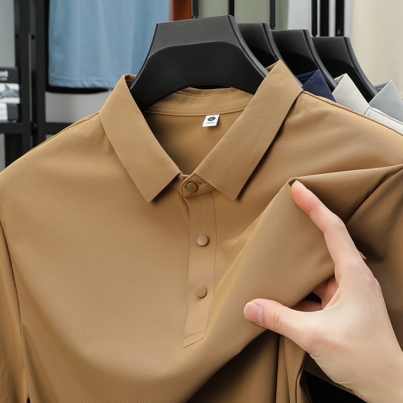 Explosive Ice Silk Seamless Polo Shirt Men's Summer Cross-border plus size Loose Business Golf Lace Short-sleeved T-shirt