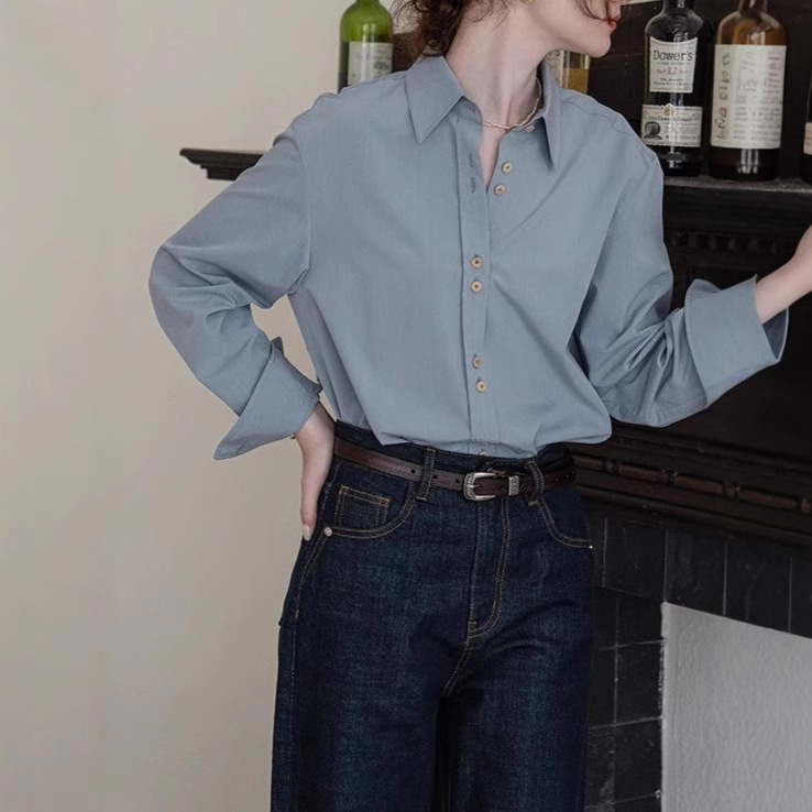 Dailyart "Frida's Rose" Suede Forged Back Embroidered French Commuter Long Sleeve Shirt Dailyart "Frida's Rose" Suede Forged Back Embroidered French Commuter Long Sleeve Shirt