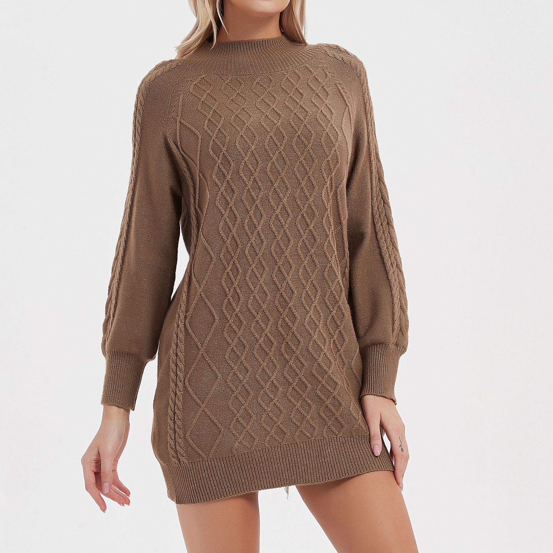 women s mid-length lantern sleeve knitted dress nihaostyles clothing wholesale NSBY76596