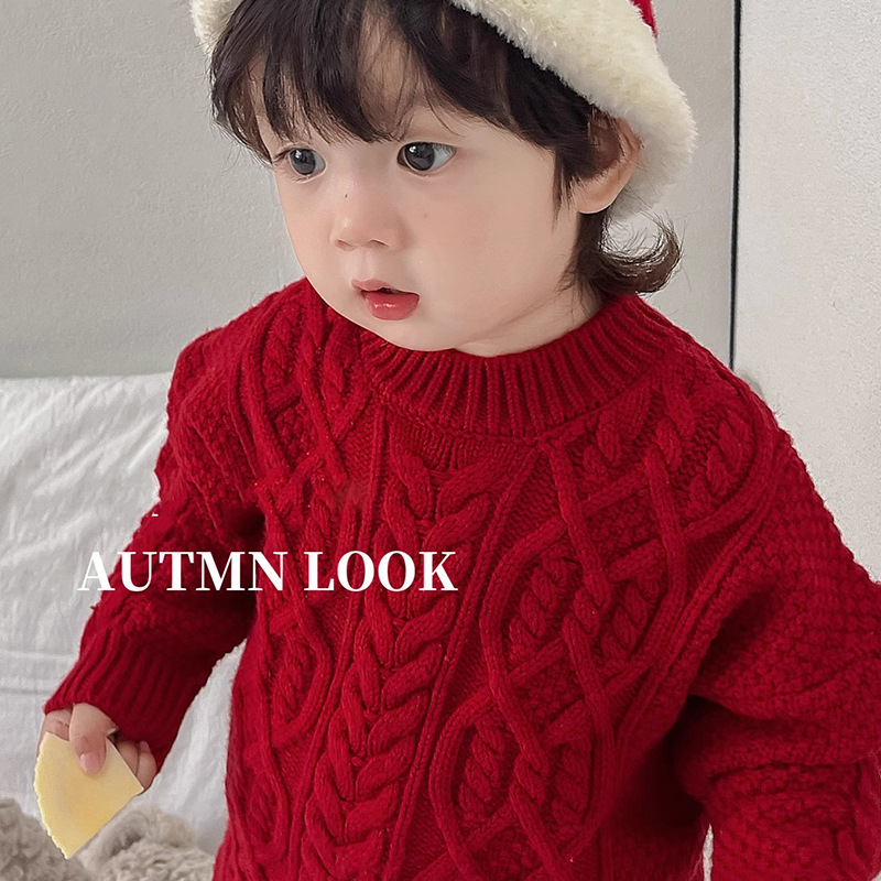 Men's and girls' knitted tops 2025 autumn and winter loose new style versatile red festive Christmas sweater shirt