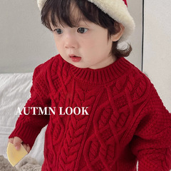 Men's and girls' knitted tops 2025 autumn and winter loose new style versatile red festive Christmas sweater shirt