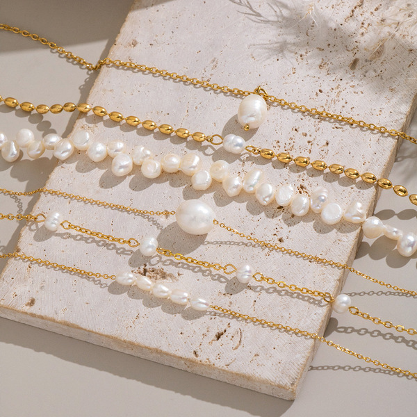 Organic necklace stainless steel from pearl