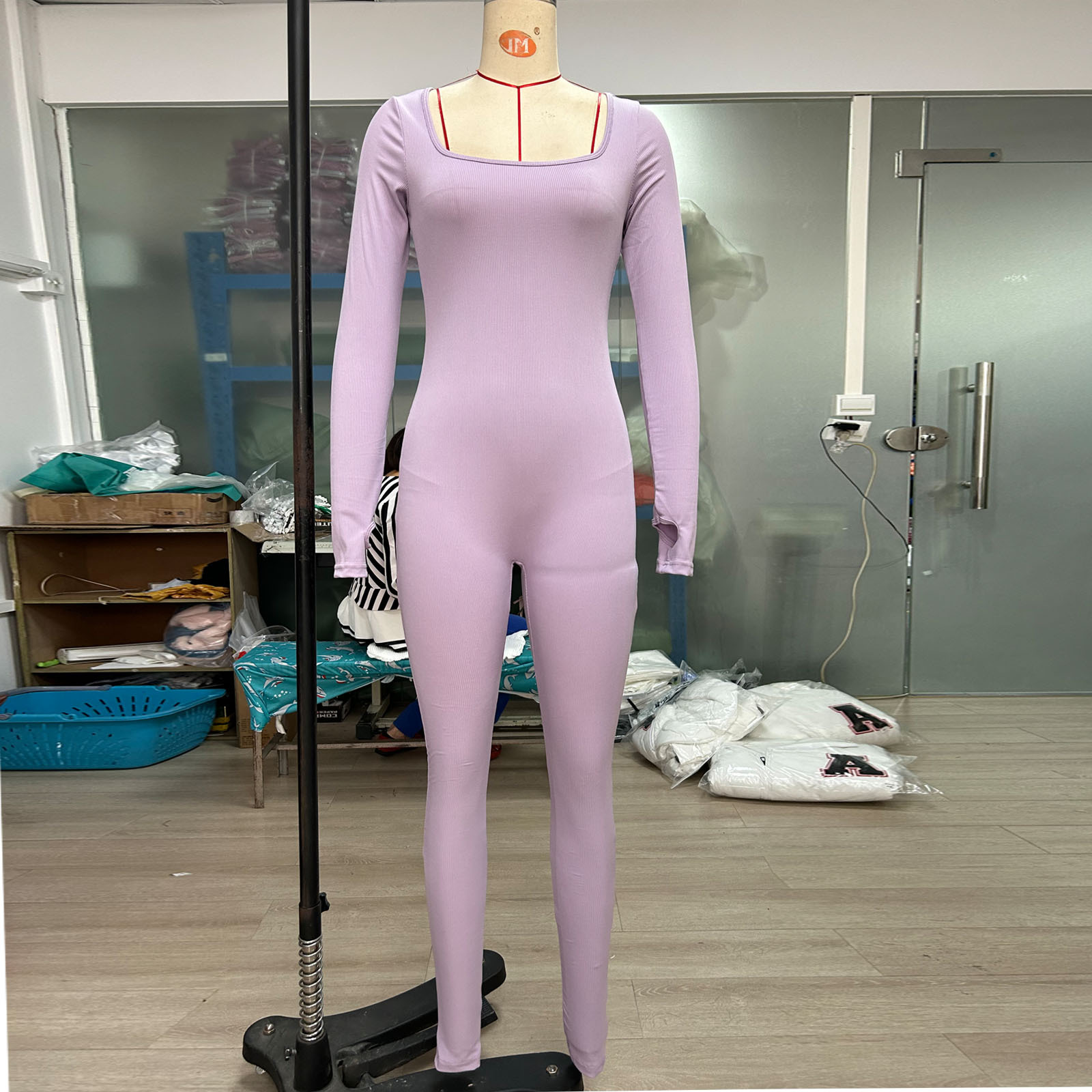 Europeo y americano de comercio exterior las mujeres jumpsuit otoño e invierno nuevo hilo cuello cuadrado hip lifting sexy mono SU3184
