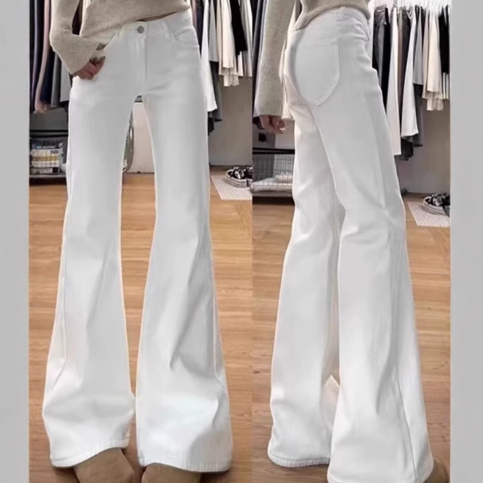 White Flared Jeans for Women 2025 Summer New Petite Pear-Shaped Body Plus Size Non-Stretch Bootcut Pants