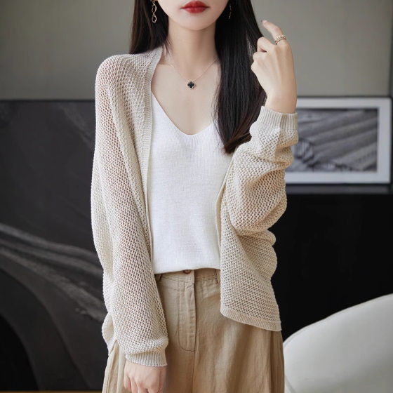 Fashion Elegant Hollow Shawl Coat Women's 2025 Summer Loose Casual Bat Sleeve Mesh Knitted Sunscreen Cardigan