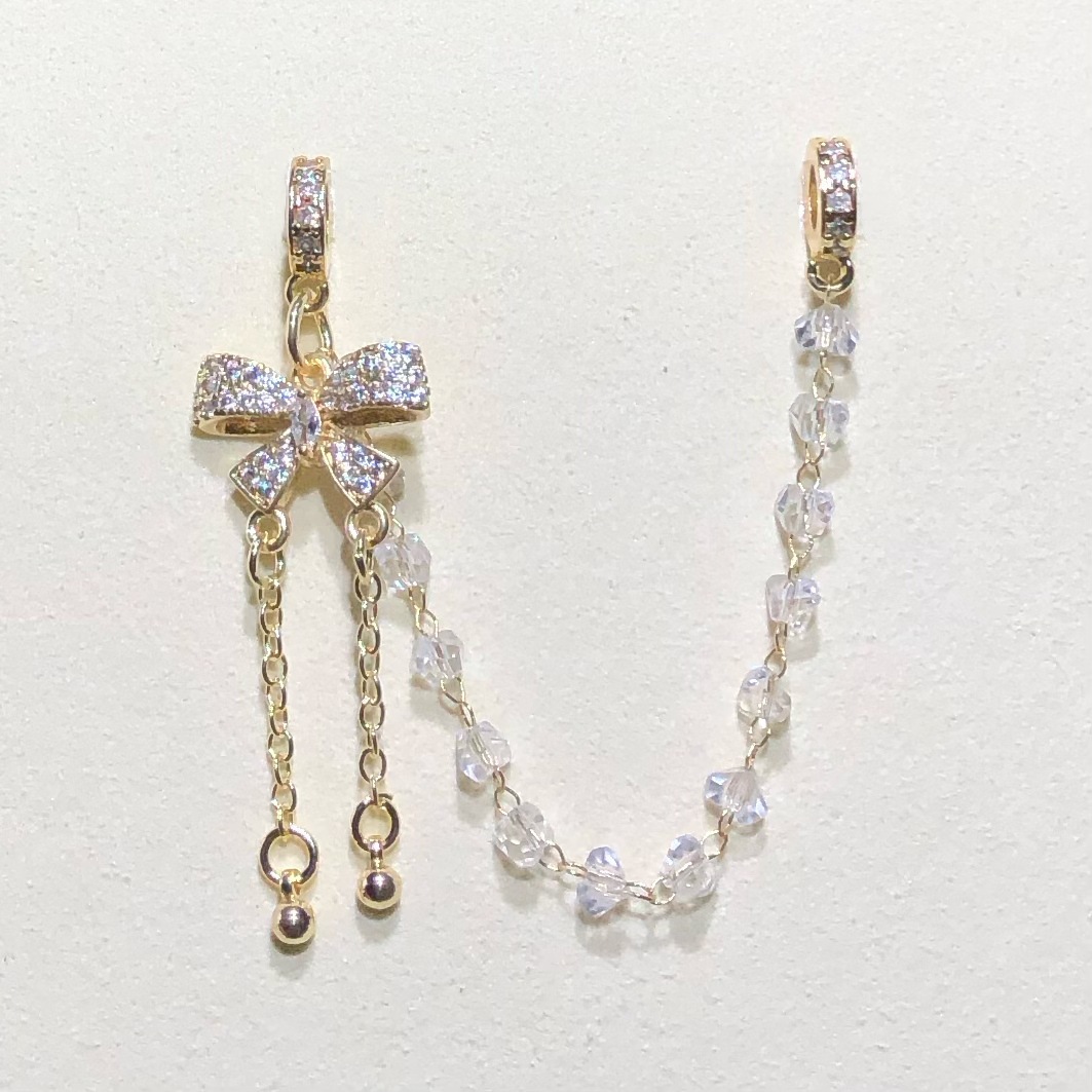 14K Gold-Plated Color-Preserving Crystal DIY Accessories Bowknot Tassel Pendant Chain Spacer Beads Bracelet Necklace Beaded Accessories