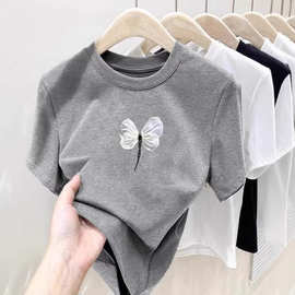 厂家批发女童夏季短袖2026中大童纯棉休闲T恤青少年正肩圆领上衣